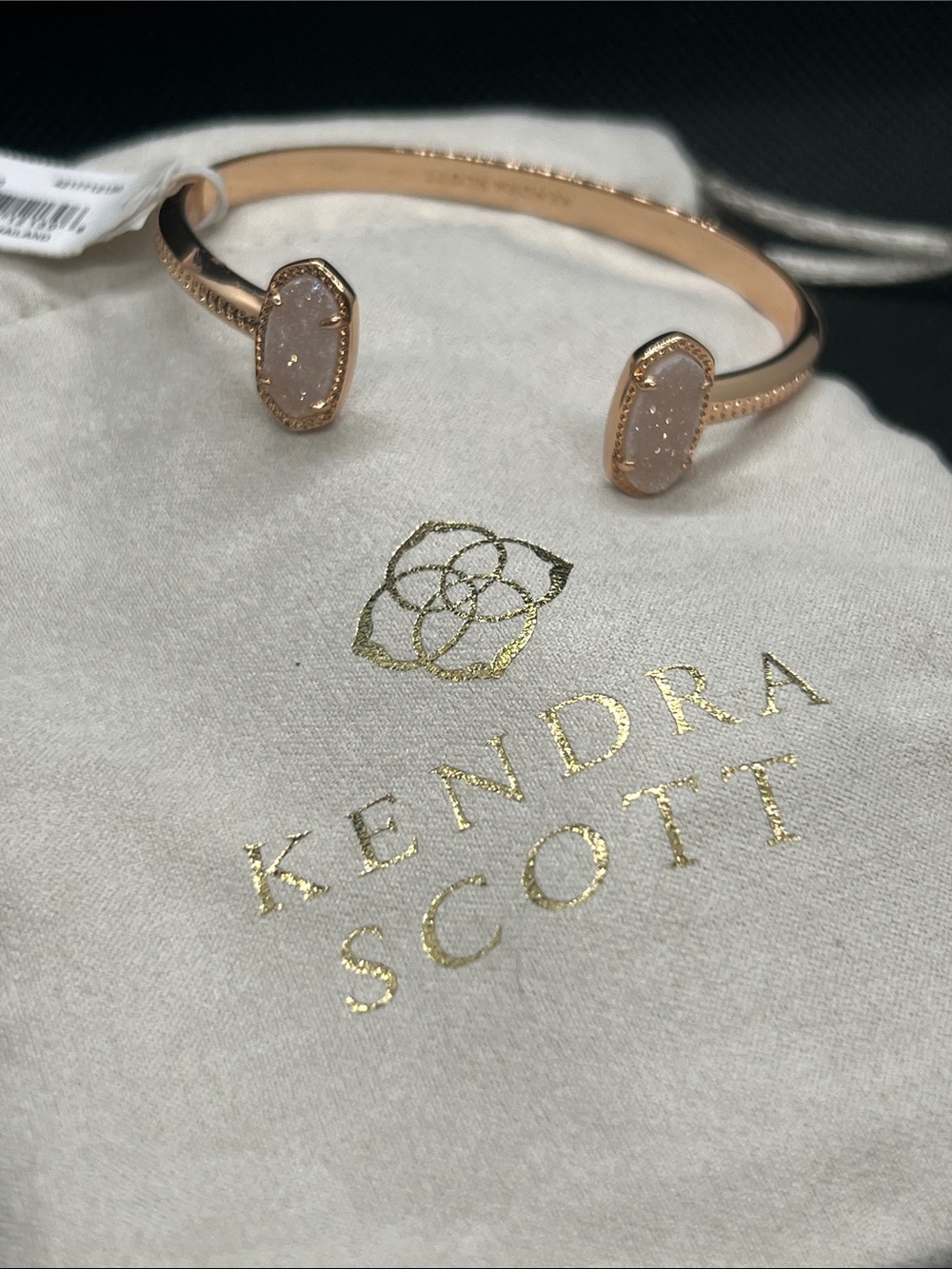 Kendra Scott Rose Gold Open Cuff with Pale Pink Druzy Ends